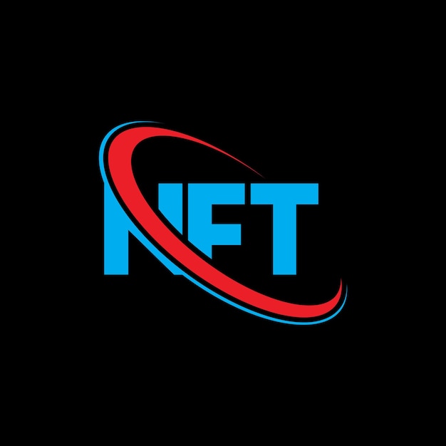 NFTのロゴ: NFTの文字 NFTの字母 NFTのデザイン NFTのイニシャル 円と大文字のモノグラムで結びついた NFTロゴ テクノロジービジネスと不動産ブランドのNFTタイポグラフィー