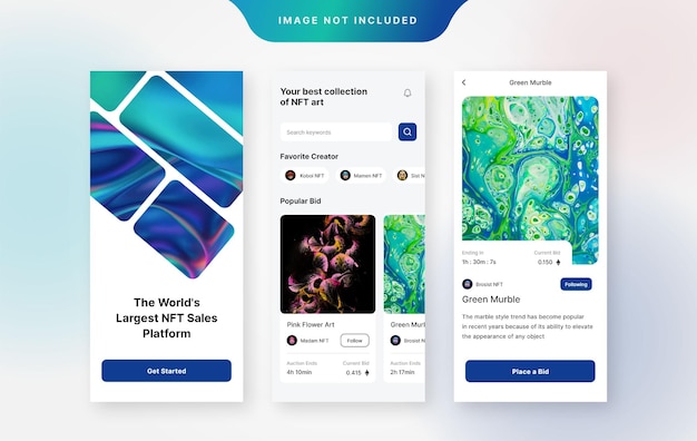 NFT marktplaats ui ontwerpsjabloon vector