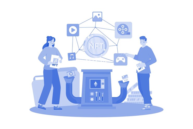 Vector nft minting process illustration concept on a white background