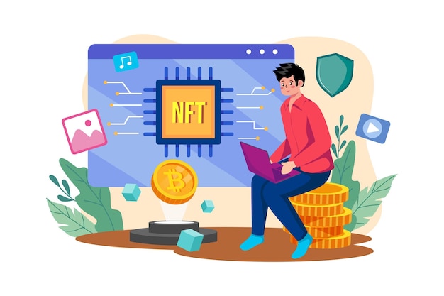 NFT niet-fungible token illustratie concept op witte achtergrond