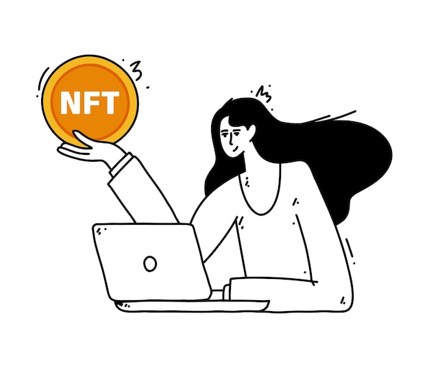 Nft niet-fungible tokens gerelateerde hand getrokken vector doodle pictogram