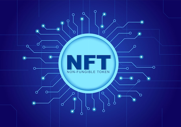 Nft non fungible token crypto art of converting into digital network with coin servers for banner or poster in flat background illustration