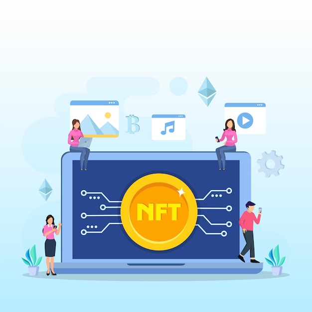 nft non fungible token digital crypto art blockchain technology flat vector illustration