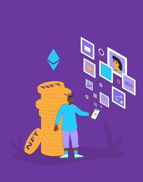 Цветовая иллюстрация вектора NFT Non Fungible Token