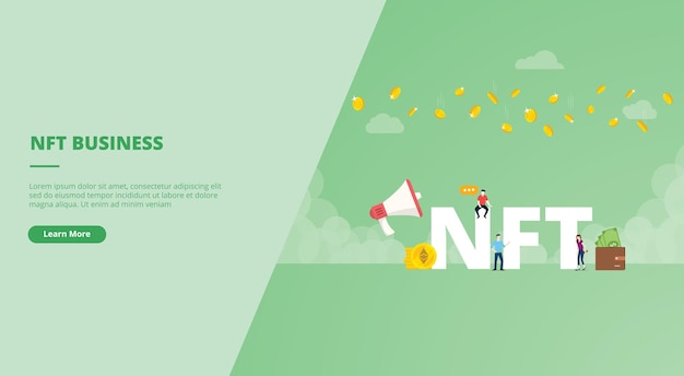 Nft non fungible token for website landing homepage template banner or slide presentation vector illustration