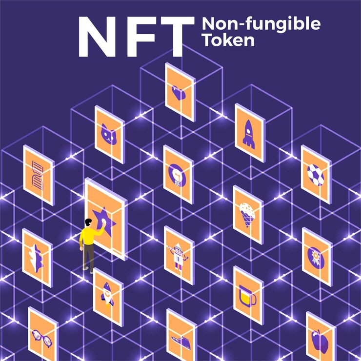 NFT 非代替トークンのイラスト。フラットなデザイン コンセプト。