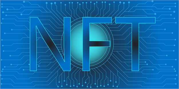 NFT nonfungible token vector conceptontwerp met printplaat voor toekomstige zakenwereld van economie