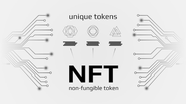 NFT nonfungible tokens infographics met pcb tracks op witte achtergrond Betaal voor unieke collectibles in games of kunst Vector illustratie