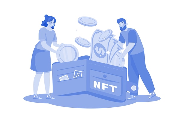 NFT-portefeuille Illustratieconcept op een witte achtergrond