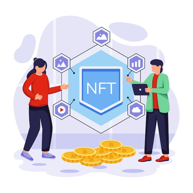nft technology flat illustrations