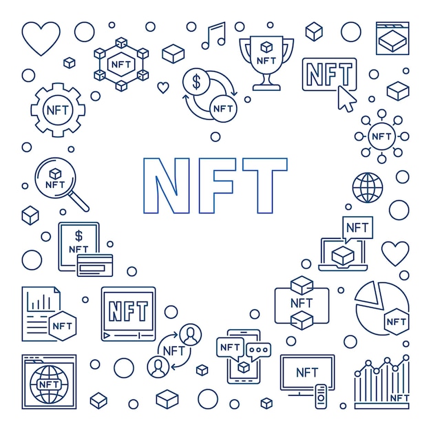NFT 기술 심장 프레임 NonFungible 토큰 벡터 개념 그림
