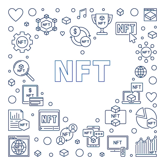 NFT 技術ハート フレーム NonFungible トークン ベクトル概念図