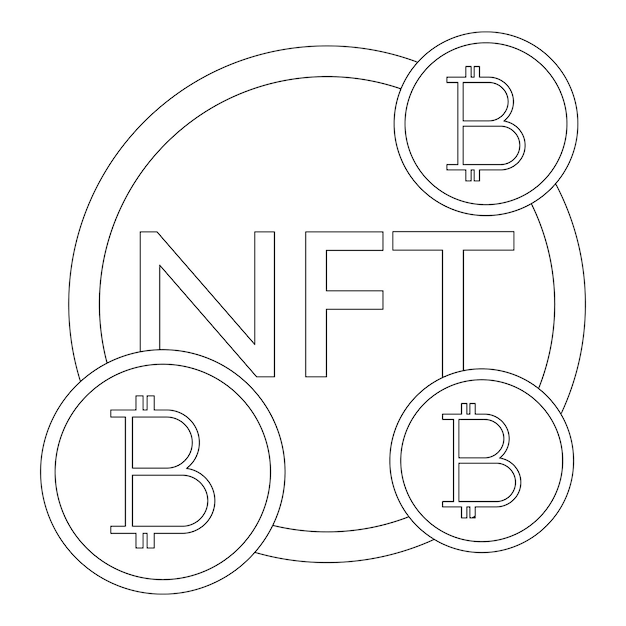 NFT 토큰 및 bitcoin cryptocurrency 라인 벡터 기호