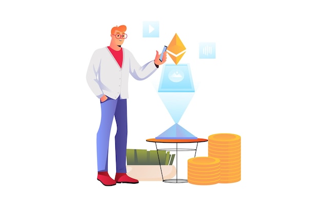 Nft token concept with people scene in flat design vector illustration