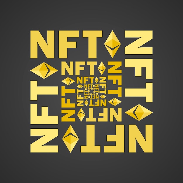 Token nft in grafica crittografica banner token non fungibile token non fungibile nft in tecnologia blockchain in arte crittografica digitale erc20 criptovaluta e arte