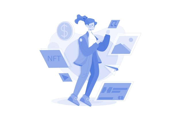 Vector nft trading illustration concept on white background