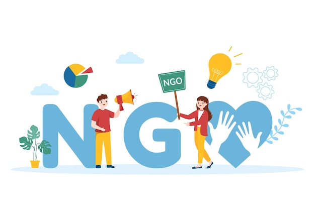 NGO or NonGovernmental Organization to Serve Specific Social in Template Hand Drawn Illustration