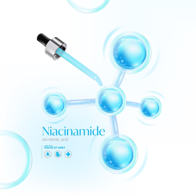 Vector niacinamide niacine nicotinezuur serum huidverzorging cosmetisch