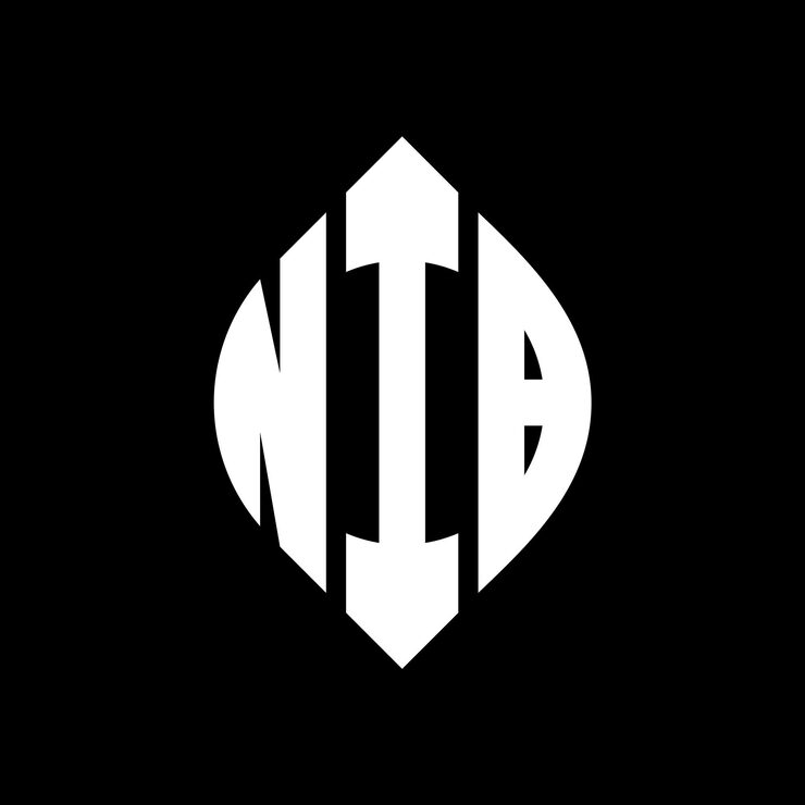 Vector 원형과 타원형으로 된 nib 원형 글자 로고 디자인 nib 타원형 글자 타이포그래픽 스타일로 된 세 개의 이니셜은 원형 로고를 형성합니다 nib 서클 블렘 추상 모노그램 글자 마크 터