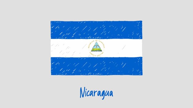 Nicaragua Flag Colored Pencil or Marker Sketch Vector