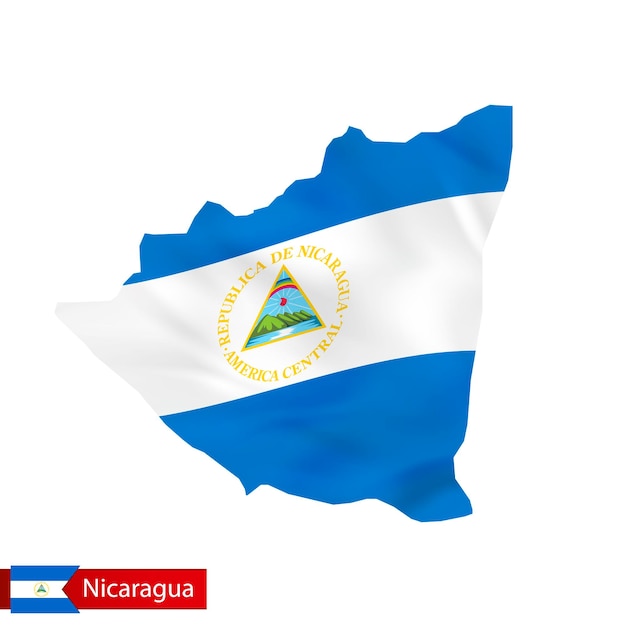 Nicaragua map with waving flag of country