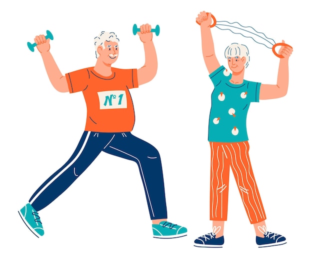 素晴らしくて健康な老夫婦は体操を通して健康を保ちます
