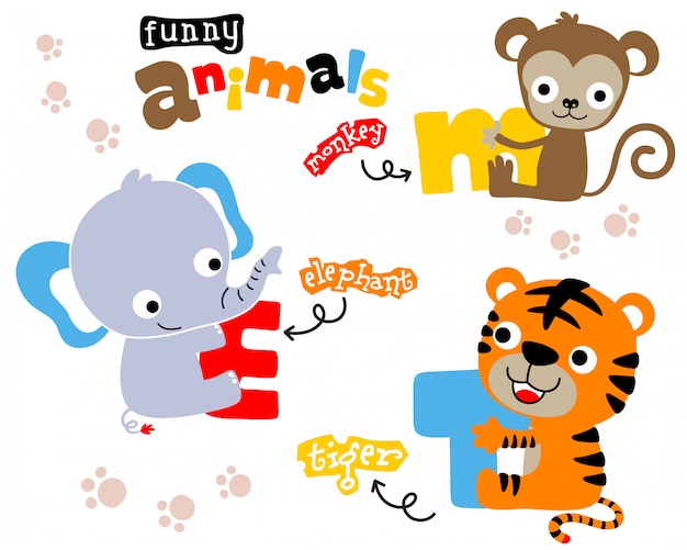 Nice animals cartoon with colorful letter