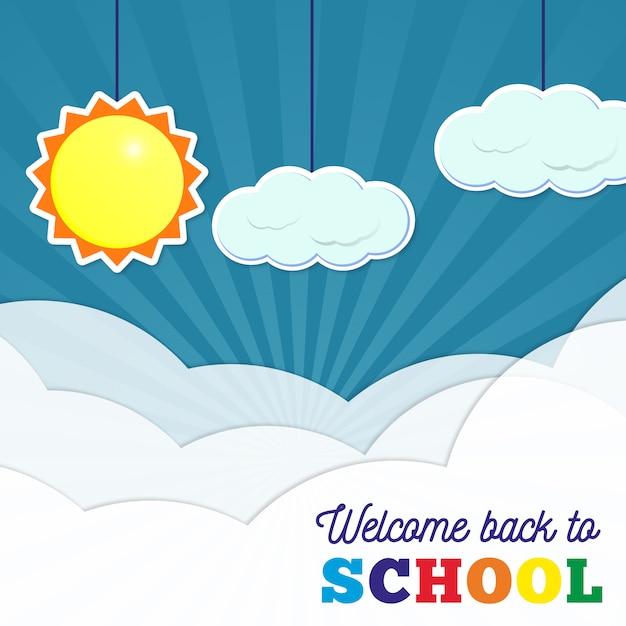 Nice banner of welcome back to school with a sunny sky