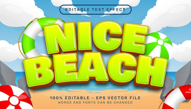 nice beach 3d text effect and editable text effect with beach background illustration