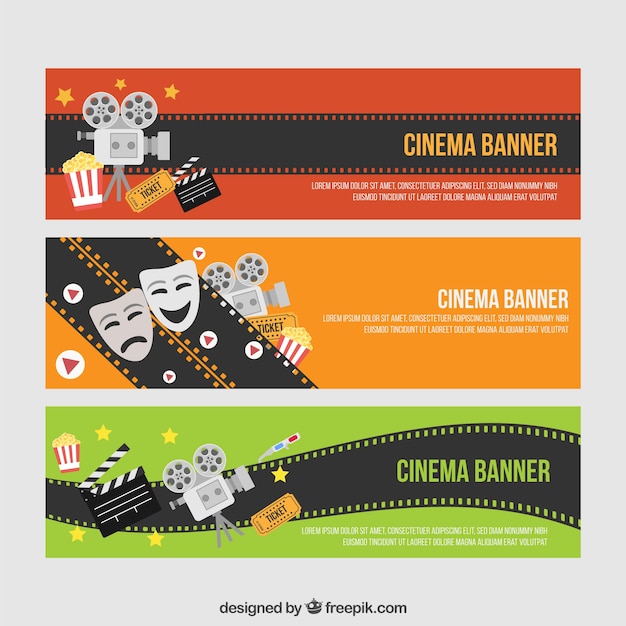 Nice cinema banners with movie elements