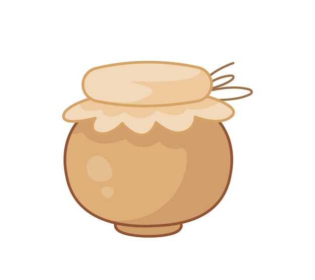 Nice clay pot with honey or jam Vector illustration in cartoon childish style Isolated