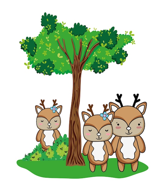 좋은 Deers 친구 동물과 나무