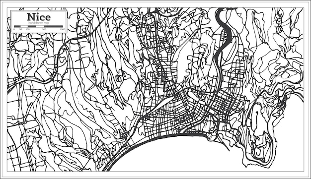 Mappa della città di nizza francia in stile retrò. mappa di contorno. illustrazione di vettore.