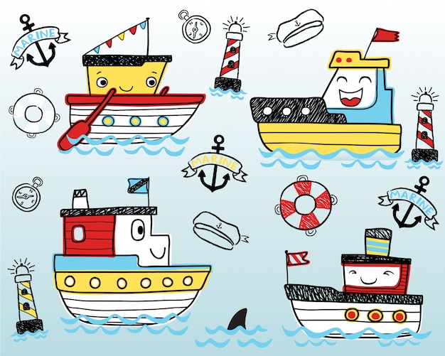 Premium Vector | Nice funny ships cartoon Premium Vector | Nice funny ships cartoon
