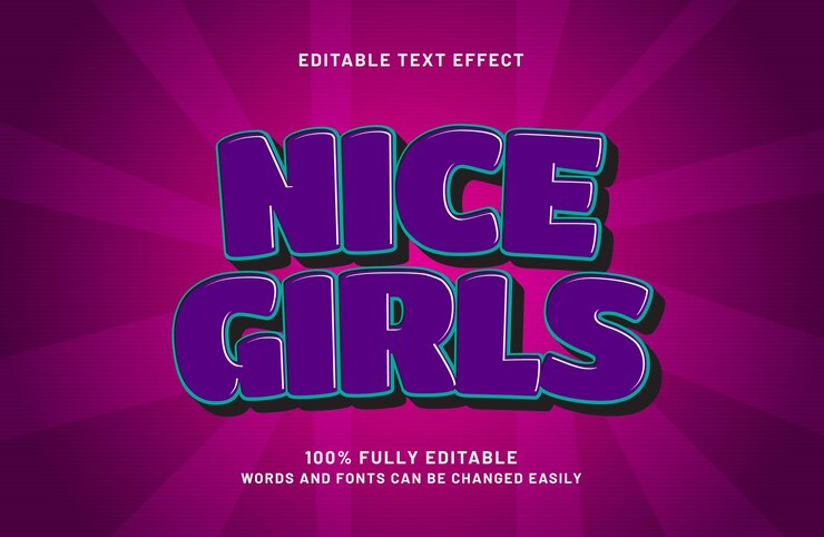 Vector nice girls editable text effect in game and hero text style