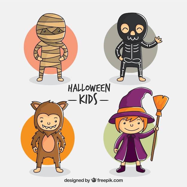 Vector nice hand drawn halloween dressed children