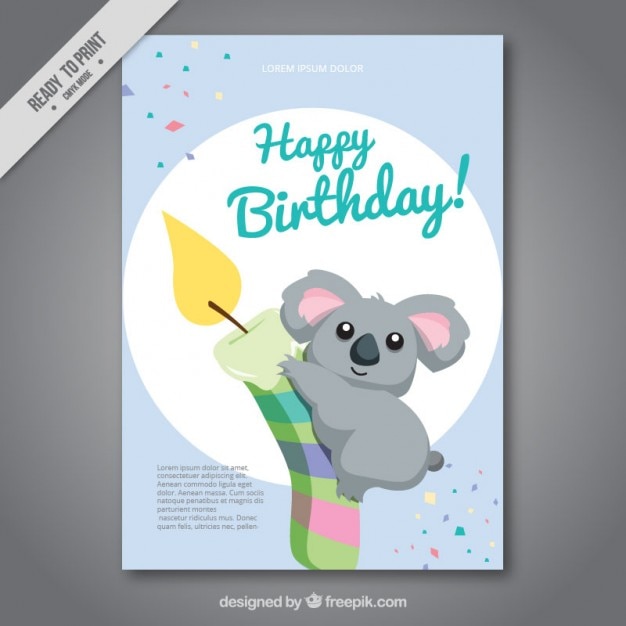 Vector nice koala with a candle birthday card