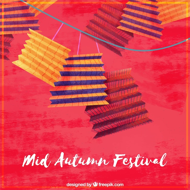 Nice lanterns on a red background, mid autumn festival