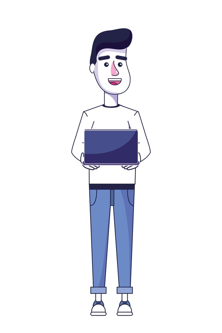 Vector nice man with laptop technology and clothes