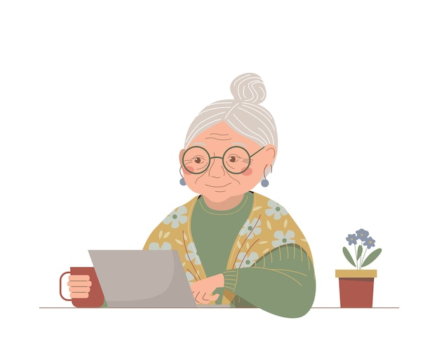 Nice modern grandma with laptop