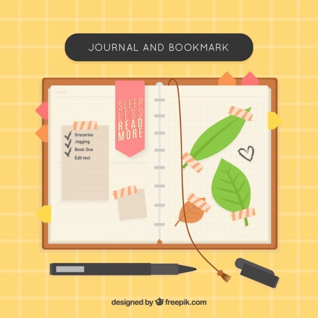 Nice notebook with bookmarks and leaves