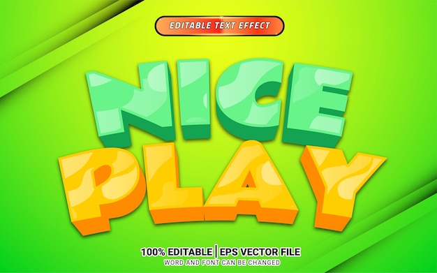 Nice play cheerful game kids 3d text effect vector design