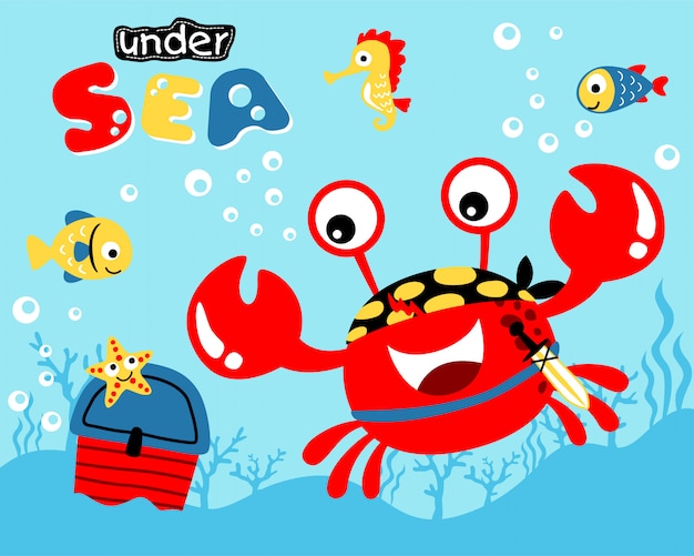 Nice red crab cartoon underwater