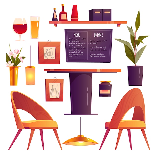 Vector nice restaurant furniture collection