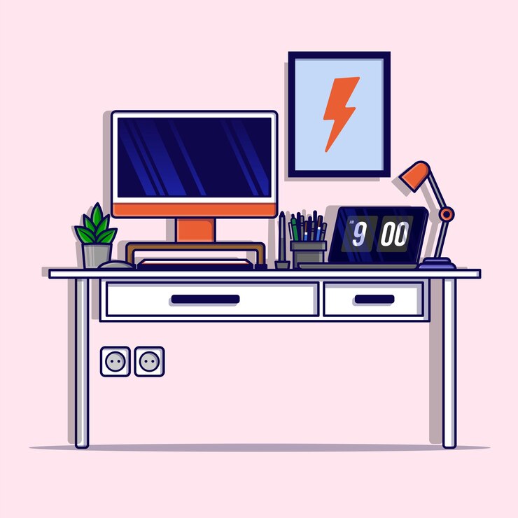 Vector nice and tidy designer desk in vector illustration