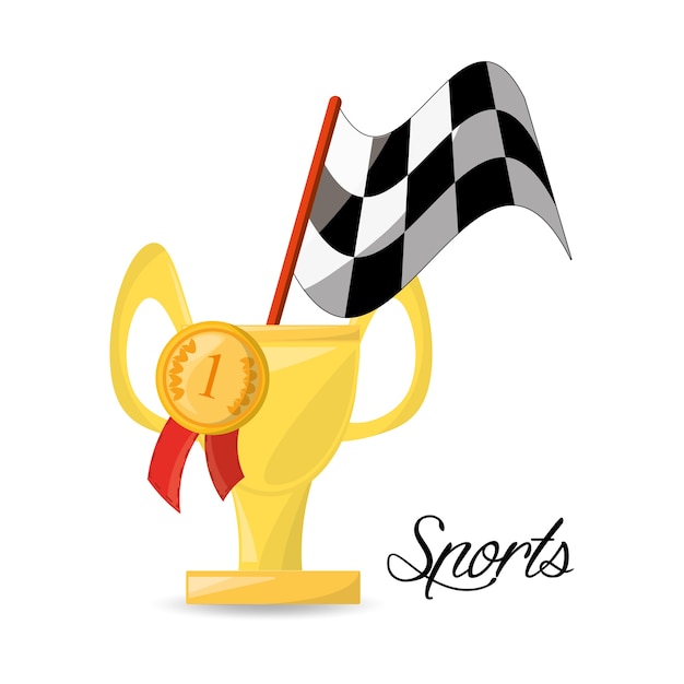 Vector nice trophy with medal and flag sport competition