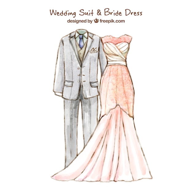 Vector nice wedding suit & bride dress design