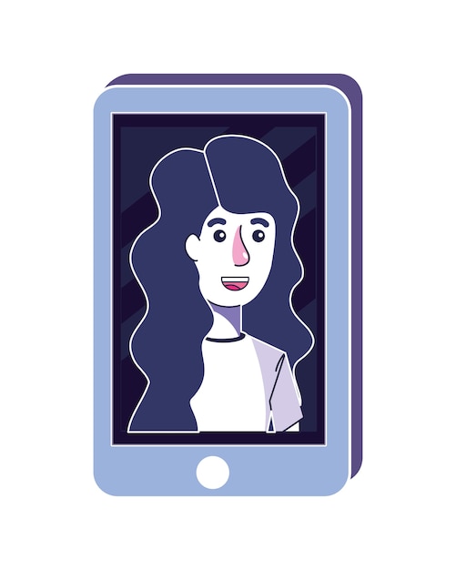 Vector nice woman with hairstyle in the smartphone technology