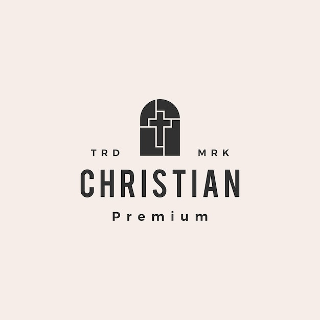 Vettore logo vintage di nicchia porta croce cristiana hipster