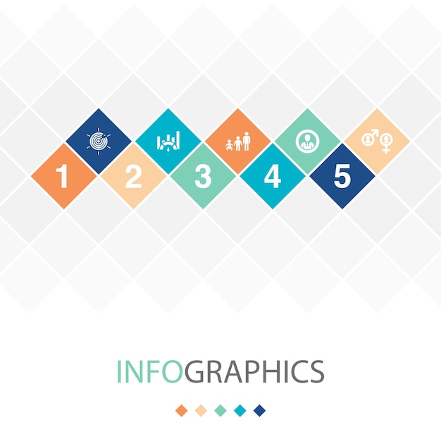 Niche Marketing Benchmarking 연령 그룹 직업 성별 아이콘 Infographic 디자인 템플릿 5단계로 창의적인 개념